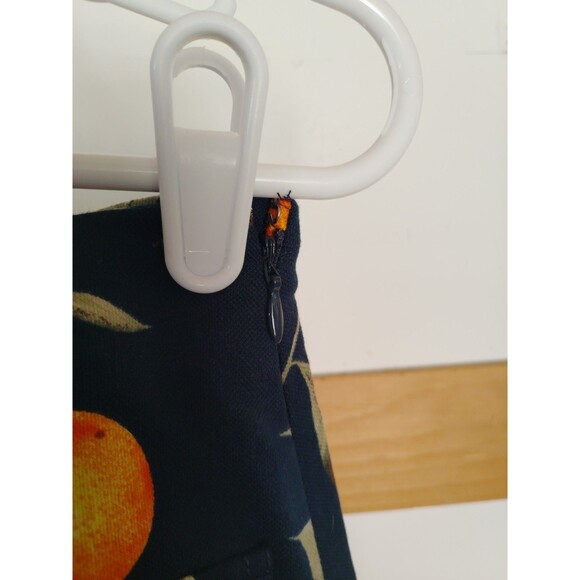 Loft women's Denim mini Skirt Orange Print size 4 navy fruit print preppy fun - Picture 6 of 8